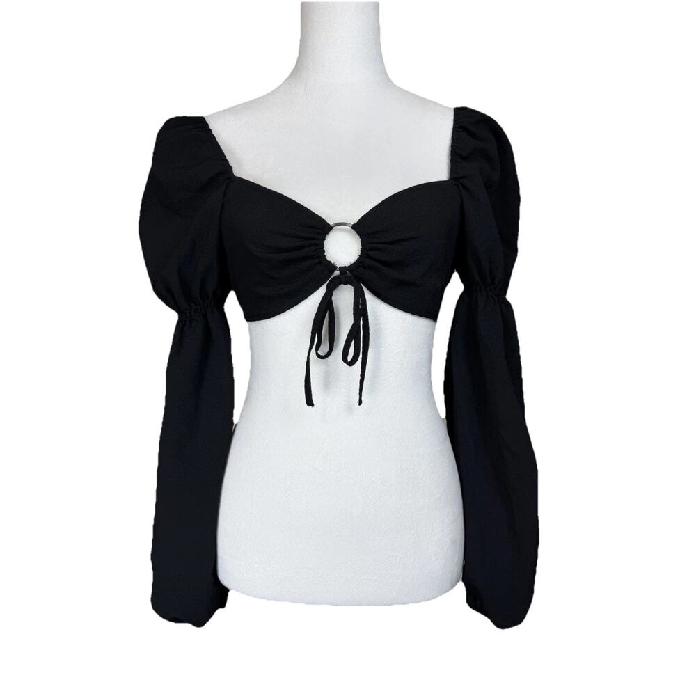 Divided H&M Women’s Crop Top Size Small Black Long Sleeves Whimsy Goth Club